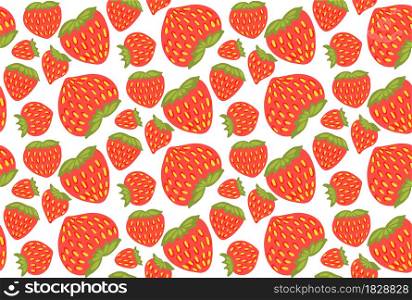 Seamless pattern with juicy strawberries, foliage on white background. Summer flat texture with hand drawn cartoon berries. Natural wallpaper with fruits. Seamless pattern with juicy strawberries, foliage on white background. Summer flat texture with hand drawn cartoon berries.
