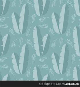 Seamless pattern with jungle palm leaves on blue background, vector illustration