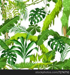 Seamless pattern with jungle plants. Tropical leaves. Woody natural rainforest.. Seamless pattern with jungle plants.