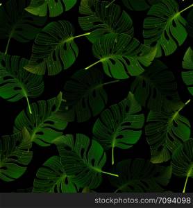 Seamless pattern with jungle tropical monstera leaves, vector illustration. Texture for wallpapers, textile design, web page backgrounds