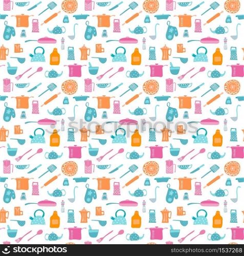 Seamless pattern with kitchen items in retro style.. Vector Seamless pattern with kitchen items in retro style.