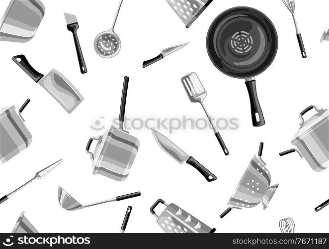 Seamless pattern with kitchen utensils. Cooking tools for home and restaurant.. Seamless pattern with kitchen utensils.
