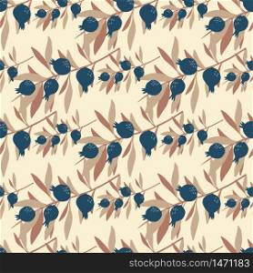 Seamless pattern with leaves and berries on light background. Floral wallpaper. Botanical print. Decorative backdrop for fabric design, textile print, wrapping paper, cover. Vector illustration. Seamless pattern with leaves and berries on light background. Floral wallpaper. Botanical print.