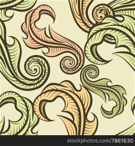 Seamless pattern with leaves drawn in vintage style.