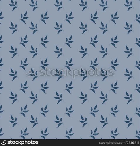 Seamless pattern with leaves on a blue background. Template for interior design, wallpaper, fabric, clothing, blanket, plaid, carpet, paper. Calm flat pattern.. Seamless pattern with leaves on a blue background