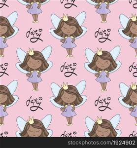 Seamless Pattern with Lettering FAIRY for print, scrapbooking and decor
