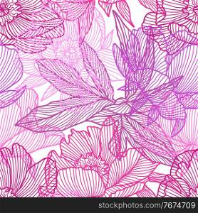 Seamless pattern with linear peonies. Beautiful decorative stylized summer flowers.. Seamless pattern with linear peonies.
