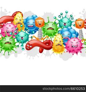 Seamless pattern with little angry viruses, microbes and monsters.. Seamless pattern with little angry viruses.