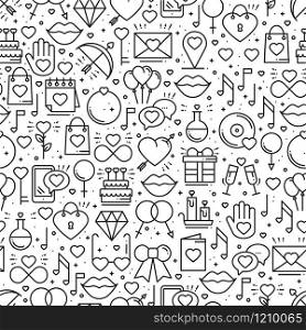 Seamless pattern with love symbols in line style. Valentines day. Love heart couple relationship dating wedding romantic amour theme. Vector illustration. Background. Seamless pattern with love symbols in line style. Valentines day. Love heart couple relationship dating wedding romantic amour theme. Vector illustration. Background.