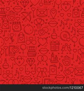 Seamless pattern with love symbols in line style. Valentines day. Love heart couple relationship dating wedding romantic amour theme. Vector illustration. Background. Seamless pattern with love symbols in line style. Valentines day. Love heart couple relationship dating wedding romantic amour theme. Vector illustration. Background.