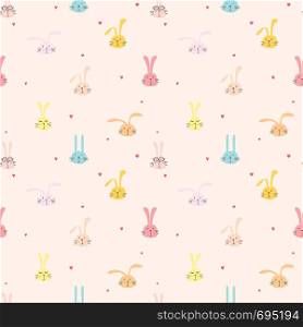 Seamless pattern with lovely bunny background, Cute rabbit art for kids, Vector illustration for gift wrap and fabric design.