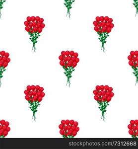 Seamless pattern with luxury bouquet of roses isolated on white background. Wrapping paper design with red flowers, endless texture. Seamless Pattern with Luxury Bouquet of Roses