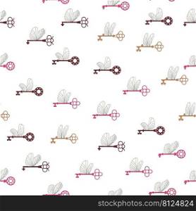 Seamless pattern with magic keys with wings.. Seamless pattern with magic keys with wings. Vector.