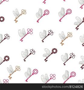 Seamless pattern with magic keys with wings.. Seamless pattern with magic keys with wings. Vector.