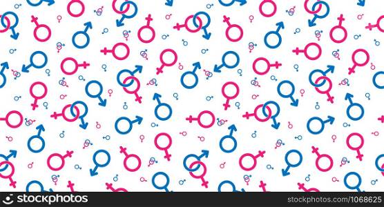 Seamless pattern with male and female icons for textiles, packaging, paper printing, simple backgrounds and texture.
