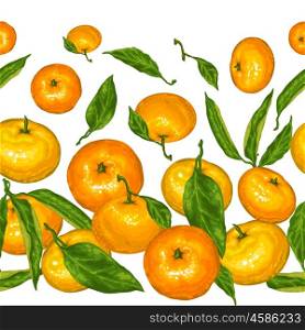 Seamless pattern with mandarins. Tropical fruits and leaves. Seamless pattern with mandarins. Tropical fruits and leaves.