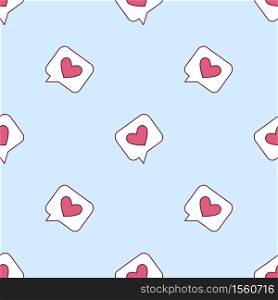Seamless pattern with messages of love. Speech bubble with a heart. Vector illustration on blue background. Seamless pattern with messages of love. Speech bubble with a heart. Vector