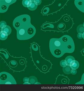 Seamless pattern with micro cells vector illustration isolated on blue background. Repeated elements structure with bacterial organisms in mesh. Seamless Pattern Micro Cells Vector Illustration