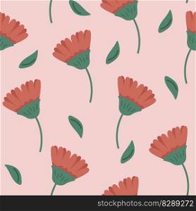 Seamless Pattern with minimalistic red flowers on pink background. Vector spring print with blossom little flowers for Fabric, Wallpaper, Posters, Banners. Seamless Pattern with minimalistic red flowers on pink background. Vector spring print with blossom little flowers for Fabric, Wallpaper, Posters, Banners.