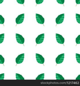 Seamless pattern with mint cartoon green leaves isolated on white background. Vector illustration for design, web, wrapping paper, fabric.