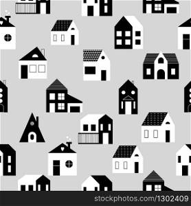Seamless pattern with modern houses. Vector background with various shapes of buildings. Can be used for wallpaper, packaging, textile.