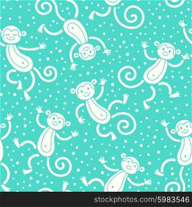 Seamless pattern with monkeys playing in snow winter. Vector illustration.. Funny monkeys and snow. Seamless pattern with monkeys playing in snow winter. Vector illustration.