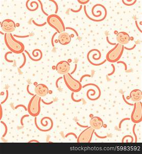 Seamless pattern with monkeys playing in snow winter. Vector illustration.. Funny monkeys and snow. Seamless pattern with monkeys playing in snow winter. Vector illustration.