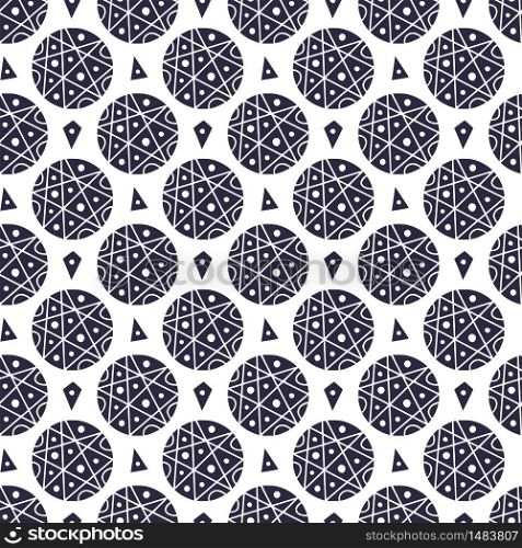 Seamless pattern with monochrome geometric ornament. Background for fabric. Repeating pattern in decorative style with circles ornaments. Textile design for clothes and linen. Seamless pattern with monochrome geometric ornament. Background for fabric. Repeating pattern in decorative style with circles ornaments. Textile design for clothes and linen.