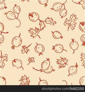 Seamless pattern with monochrome gooseberry berries. Perfect print for tee, paper, textile and fabric. Doodle vector illustration.