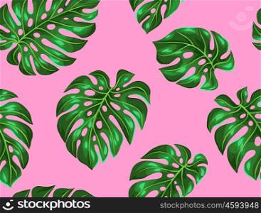 Seamless pattern with monstera leaves. Decorative image of tropical foliage. Seamless pattern with monstera leaves. Decorative image of tropical foliage.