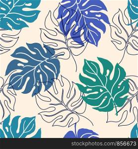 Seamless pattern with monstera leaves.It be perfect for wrapping, packaging, wallpaper, fabric, digital paper and more.