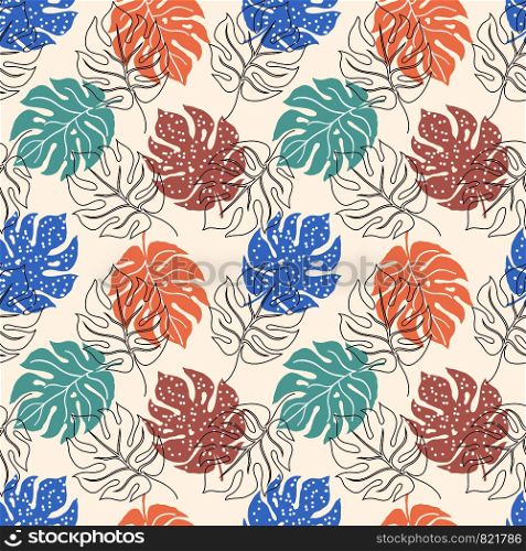 Seamless pattern with monstera leaves.It be perfect for wrapping,packaging,wallpaper,fabric, digital paper and more