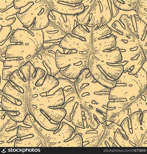 Seamless pattern with monstera tropical leaves. Design element for poster, card, banner, flyer. Vector illustration