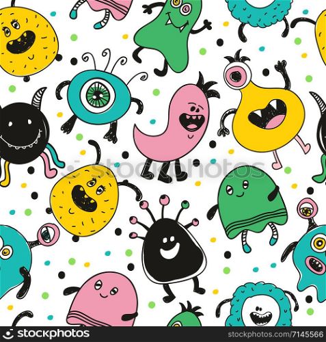 seamless pattern with monsters vector illustration. Seamless baby pattern with monsters vector illustration.