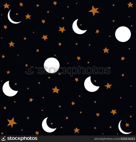 Seamless pattern with moon and stars.