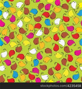 Seamless pattern with multicolored tweet birds and stripes, wrapping paper or background design