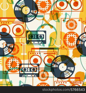 Seamless pattern with musical instruments in flat design style.