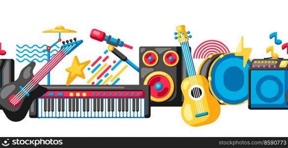 Seamless pattern with musical instruments. Music party or festival background.. Seamless pattern with musical instruments. Music party background.