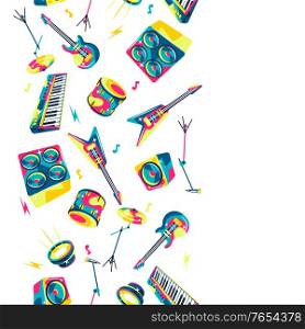 Seamless pattern with musical instruments. Music party or rock concert background.. Pattern with musical instruments.