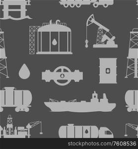 Seamless pattern with oil and petrol icons. Industrial and business illustration.. Seamless pattern with oil and petrol icons.