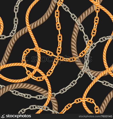 Seamless pattern with old chains and ropes. Nautical chain and string decorative background.. Seamless pattern with old chains and ropes.