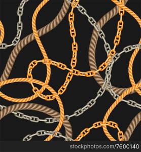 Seamless pattern with old chains and ropes. Nautical chain and string decorative background.. Seamless pattern with old chains and ropes.