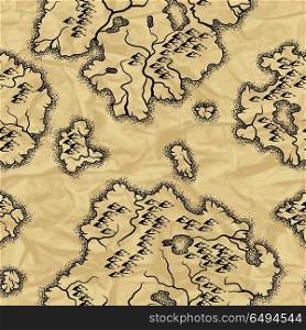 Seamless pattern with old nautical map.. Seamless pattern with old nautical map. Islands with rivers and mountains.