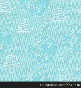 Seamless pattern with old nautical map.. Seamless pattern with old nautical map. Islands, ships and ocean.