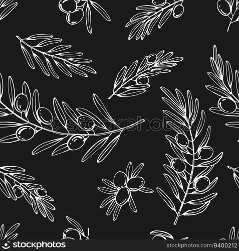 Seamless pattern with olive branches. Hand drawn illustration.