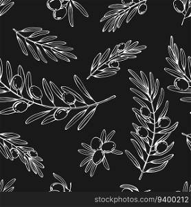 Seamless pattern with olive branches. Hand drawn illustration.