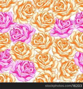 Seamless pattern with orange and pink roses. Vector illustration.
