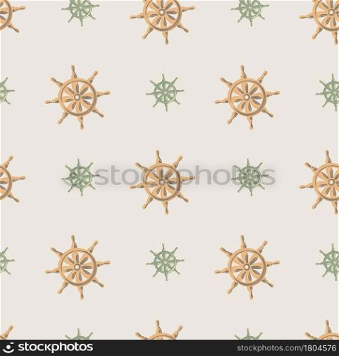 Seamless pattern with orange decorative ship rudder silhouettes. Grey background. Hand drawn print. Designed for fabric design, textile print, wrapping, cover. Vector illustration.. Seamless pattern with orange decorative ship rudder silhouettes. Grey background. Hand drawn print.