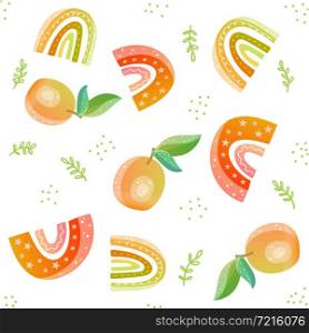 Seamless pattern with orange rainbow