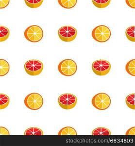 Seamless pattern with oranges and grapefruits isolated on white background. Exotic tropic citrus fruits vector illustration endless texture. Seamless Pattern with Oranges and Grapefruits